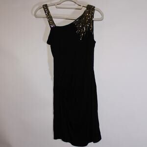 Y2K Twenty One Black Mini Clubbing Dress With Gold Sequins Size M